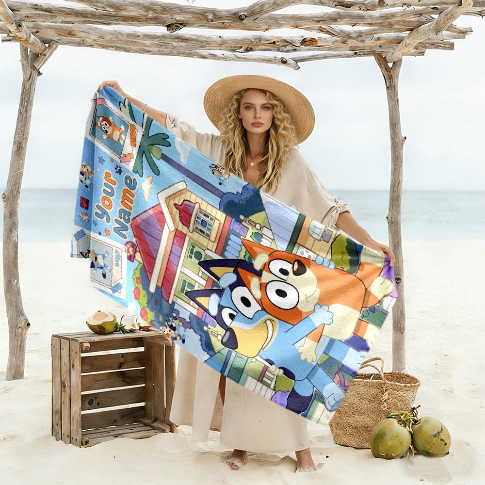Bluey Customize Your Name Beach Towel Super Soft Microfiber Quickdry Fabric Portable for SwimmingBeachCamping Travel Beach AccessoriesGym