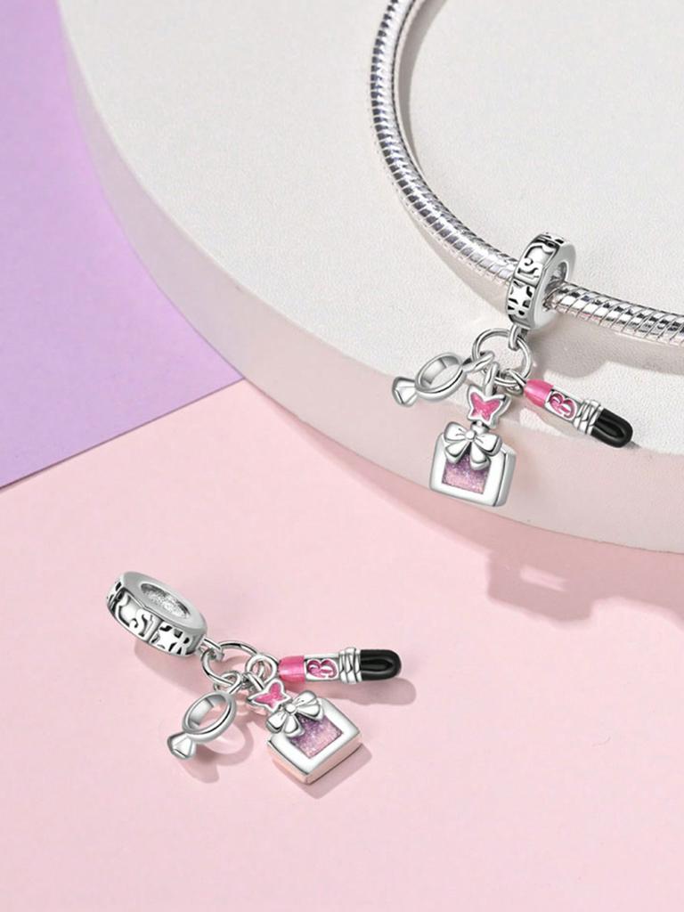 Copper Plated Original Charms Pink Lipstick Perfume Beads Fit Bracelet Women'S Jewelry Gift