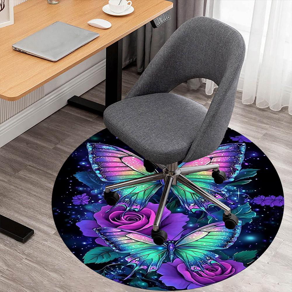 1pc Butterfly Roses Round Chair mat office Area Rug - Non-Slip, Floor Mat for Office, Bedroom, and Indoor Decor p127126