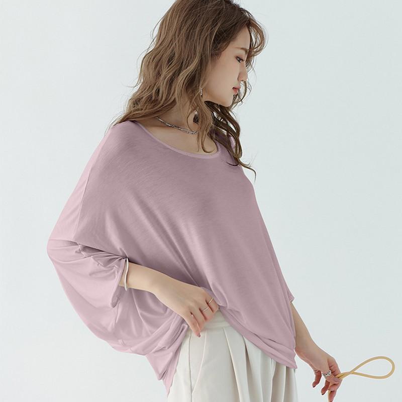 Plus Size Ladies 40-count Modal Batwing-sleeved Tshirt Short Sleeves Slimming Casual T-shirts Loose Tee Tops 13 Colors Japanese-style