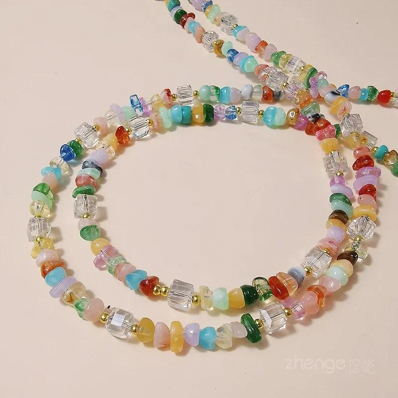 Mobile Phone Lanyard Crossbody Multi Colored Gravel Bead Hanging Decoration Long Chain Anti-theft and Anti Drop Lanyard Strap