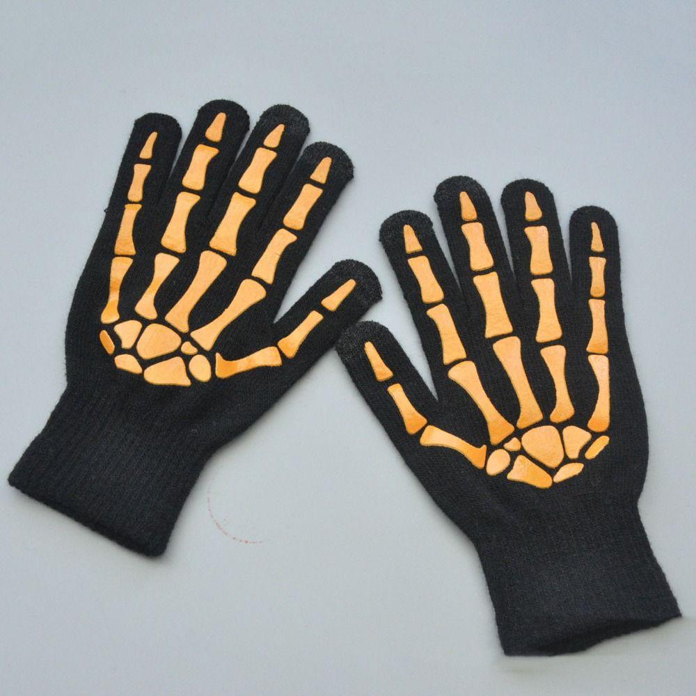 Full Finger Luminous Skeleton Claw Gloves Thicken Skeleton Goth Mittens  Outdoor