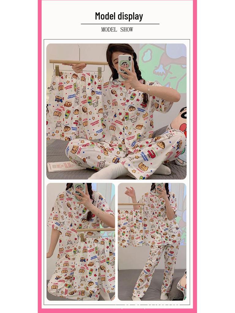 Summer Fashion Pajamas: Women's Short Sleeve Three-Piece Set with Cartoon Pacha Dog Design, Suitable for Home or Outdoors