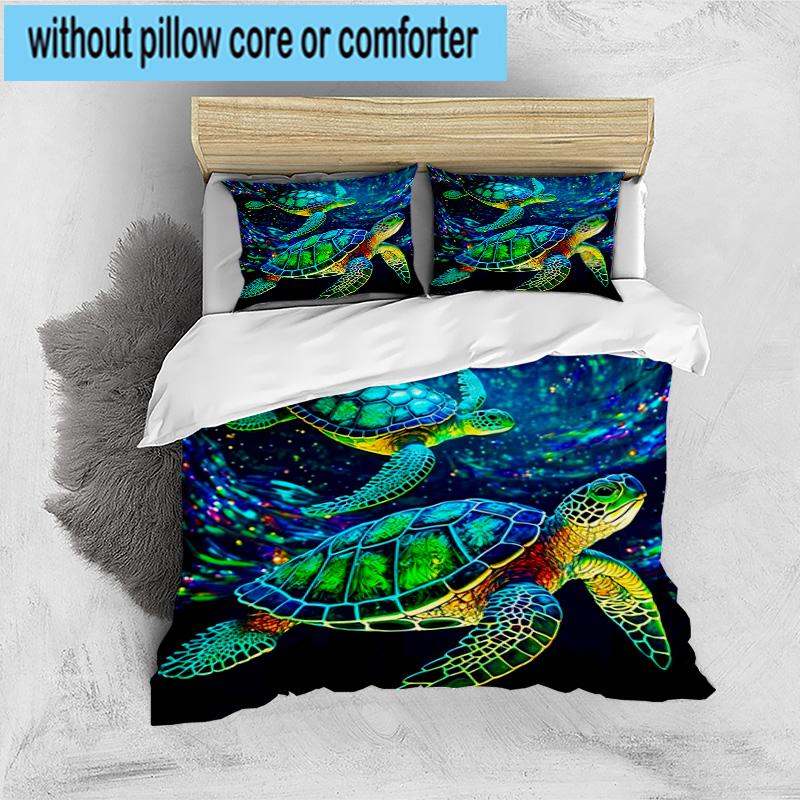 Cartoon Sea Turtle Artwork 3pcs Bedding,Including 1pc Duvet Cover And 2pcs Pillowcases Perfect for Christmas,Ideal for Bedroom, Dormitory