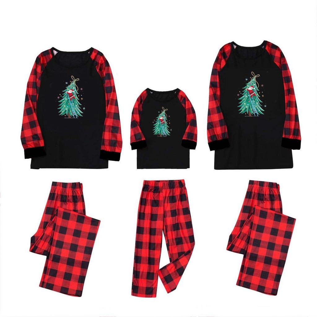 European & American Christmas Plaid Pajama Set: Long-Sleeve, Long Pants, Parent-Child Homewear.