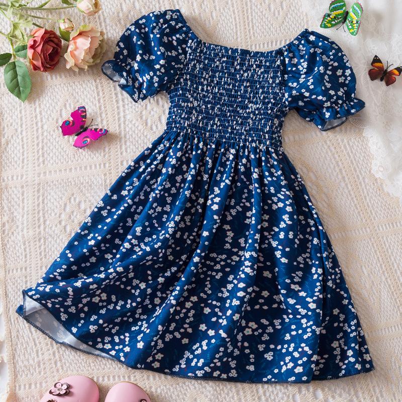 Children Clothing Girl Princess Dress Floral Casual Puff Sleeves Girls Dresses Summer Holiday Beach Clothes
