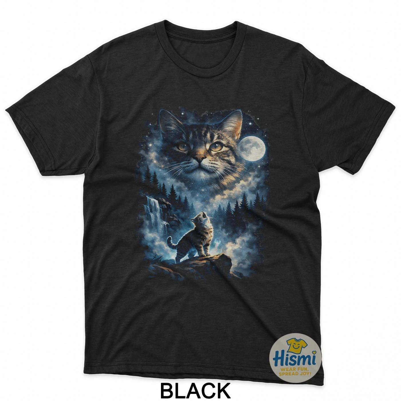 Cat Howling At Moon Black T-Shirt L