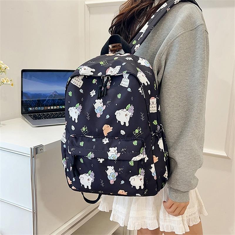 Cute Line Puppy Dog Print Backpack Large Capacity Schoolbag  Delicate Personality Trendy Student Bags Casual Travel Bags