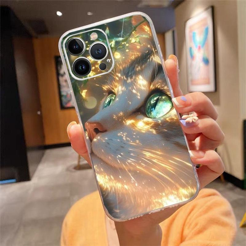 Phone Case For iPhone 17 Pro Max Air 16 15 14 13 Pro Max 15 16 Pro 15Plus Flower Cat Silicone Cover