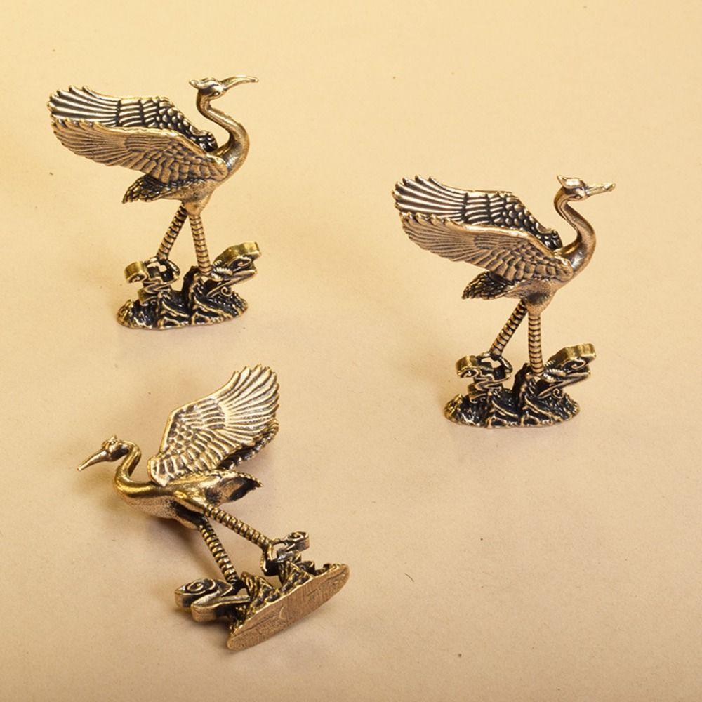 Cultural Toys Crane Figurines Pure Brass Brass Miniatures Red-crowned Crane Sculpture  Living Room