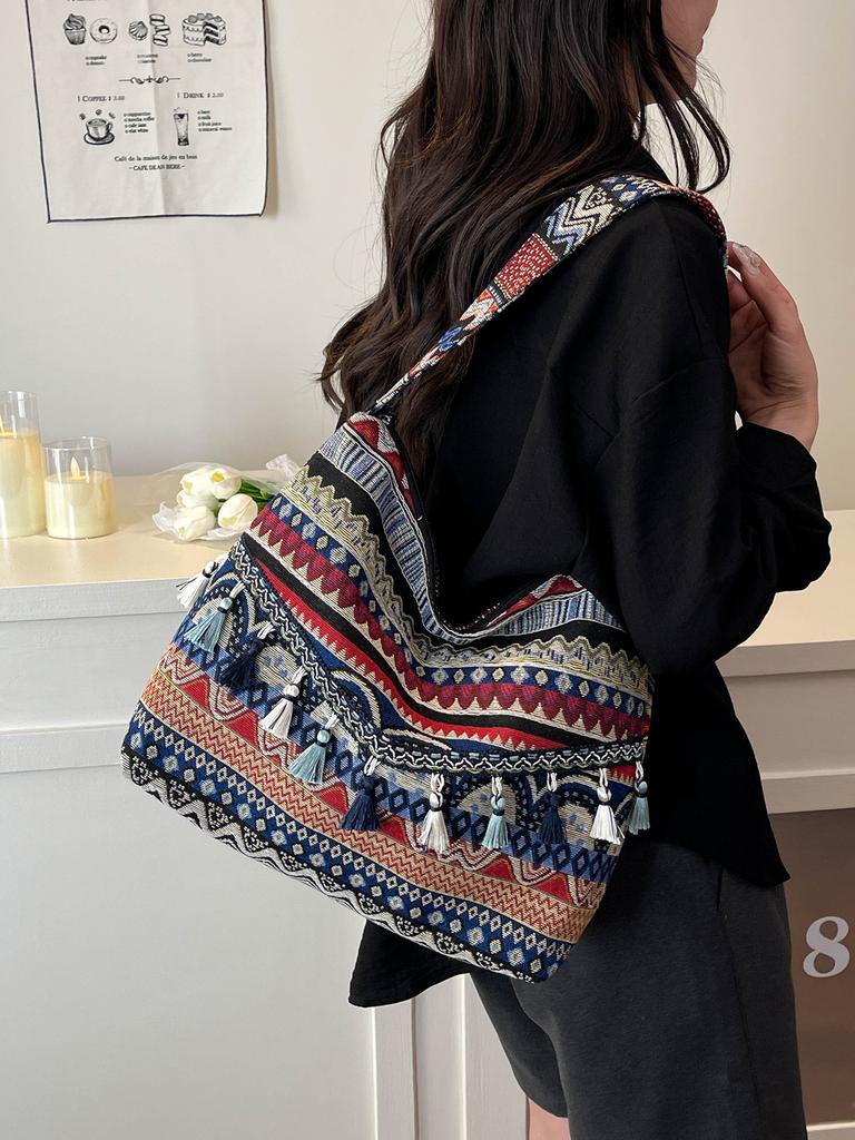 New shoulder bag ethnic style bag women's 2025 new bohemian style tassel large capacity tote bag women's bag