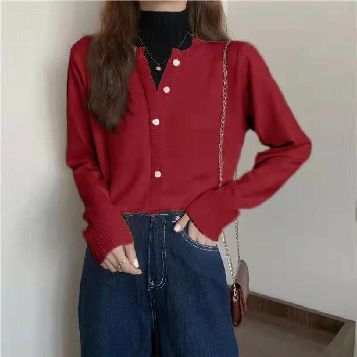 Women's Faux Two-Piece Sweater: Autumn/Winter Long-Sleeve Korean Style Semi-High Neck Knitwear