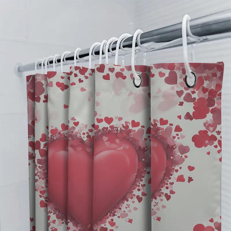 Red Heart Shower Curtain - Romantic Bathroom Decor 90X180cm