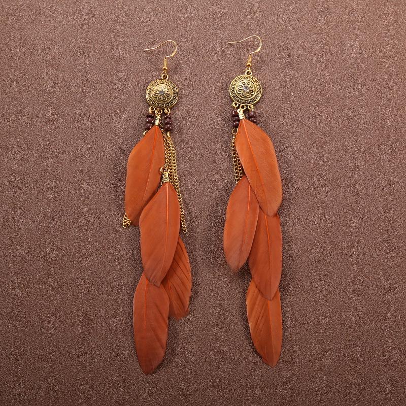 Bohemian Ethnic Long Feather Earrings For Women Retro Elegant Colorful Rhinestone Crystal Drop Earring Female Jewelry Pendientes