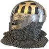 Chainmail Helmet | Vandal SCA LARP Steel and Brass Helmet with Chainmail | Hand Forged Trader Helmet
