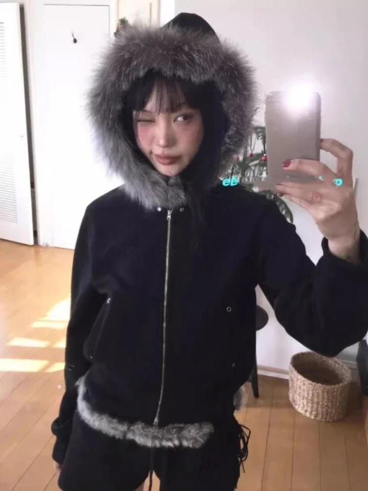 2026 New Loose Hoodie Coat Women Y2k Grunge Long Sleeve Double Zipper Cardigan Tops Fashion Vintage Slim Fit Jackets Mujer