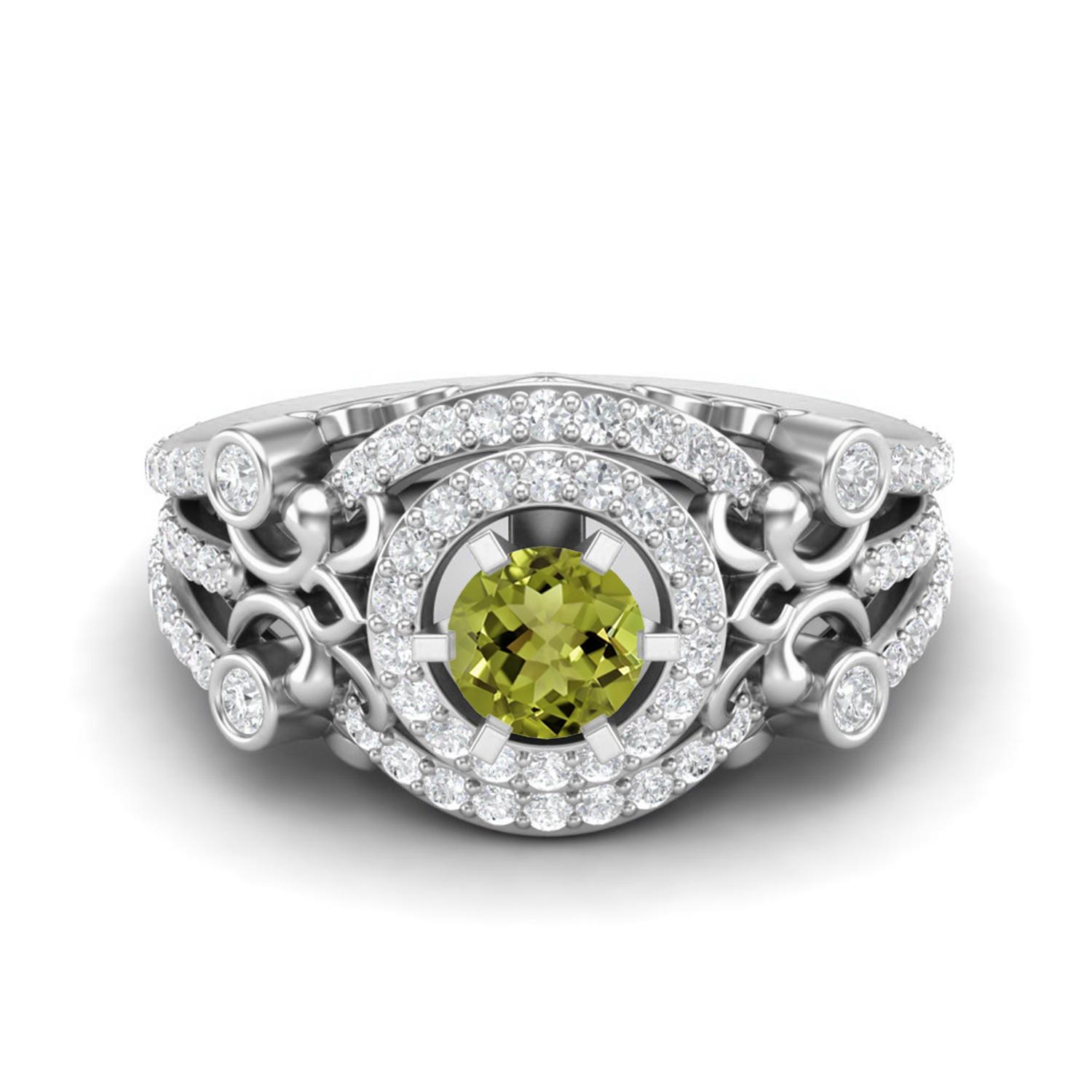2.3 Ctw Round Peridot 925 Sterling Silver Split Shank Art Deco Women Wedding Ring 7