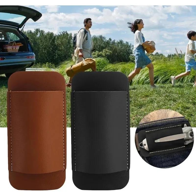 Quick Release Folding Knife Sheath 5Inch Leather Pouch Snap Lock Belt Clip Portable Outdoor Blade Storage Protective Cover Case
