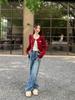 Plus Size American Retro Letter Knit Cardigan - Slimming, Short, Hot Girl Style