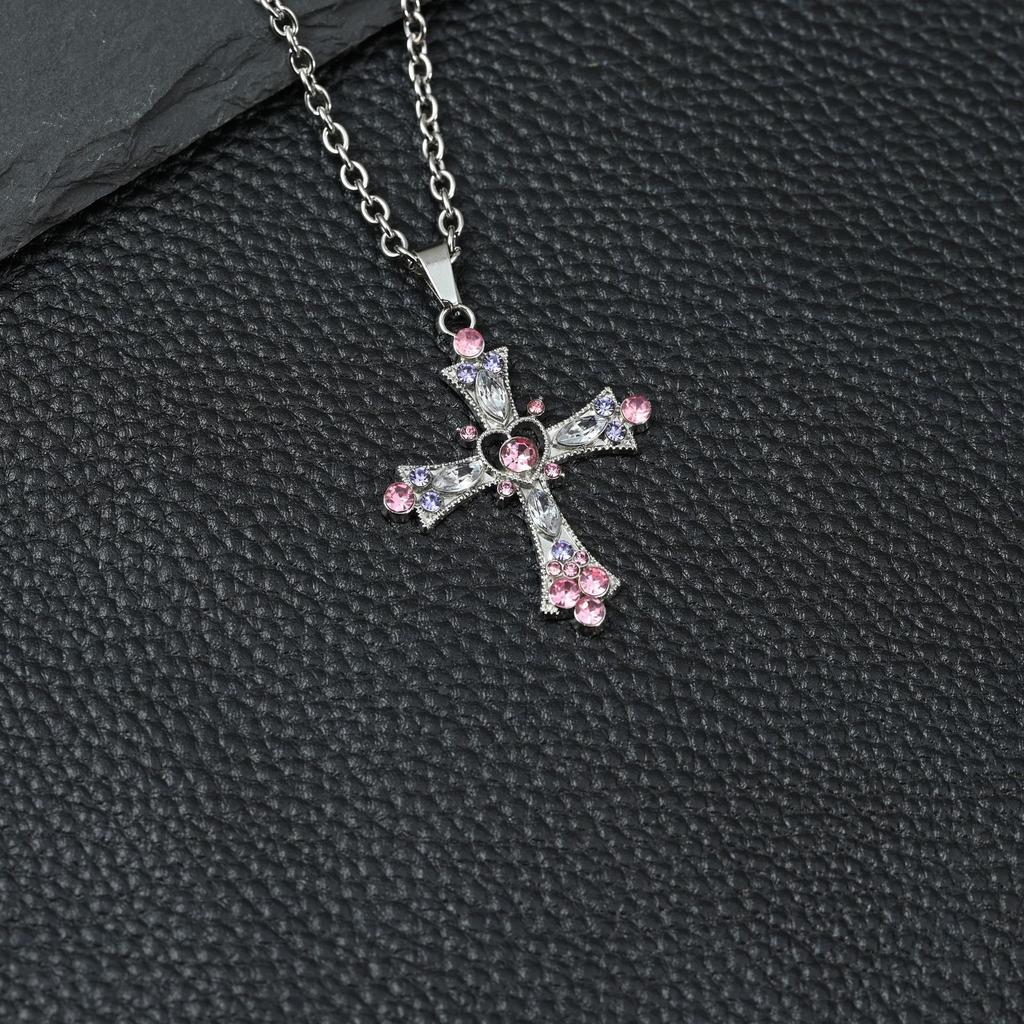 Sweet Cool Style Spice Girl Cross Necklace Female Heavy Industry Diamond Gothic Style Necklace Design Collarbone Chain