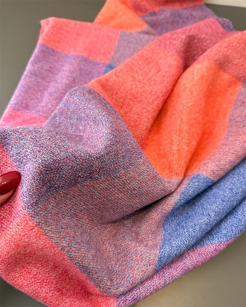 Winter Rainbow Plaid Women's Imitation Cashmere Scarf Warm Shawls and Wraps Thicked Pashmina Female Blanket Scarves