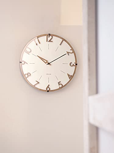 Interform CL-3707 Fisse Radio-Controlled Wall Clock, White/Light Brown Wood, Diameter 30cm X Depth 5.5cm