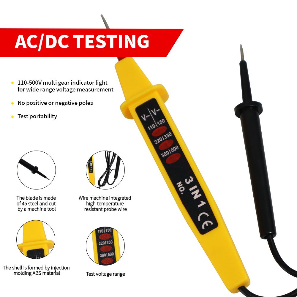 3-in-1 Spannungsprüferstift AC/DC 6-500V Für Hausverkabelungsinspektion Elektrogeräte Auto Elektrischer Schaltkreis Detektor Tester