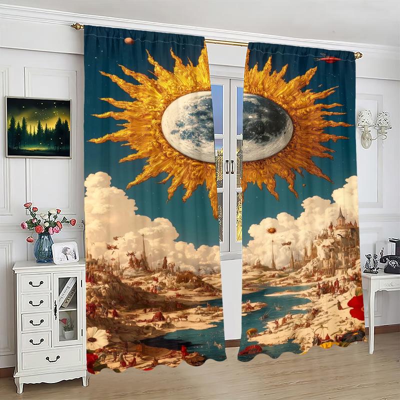 Sun God - Printed Curtains -100% Polyester -2pc for Bedroom Curtains and Living Room Decoration.