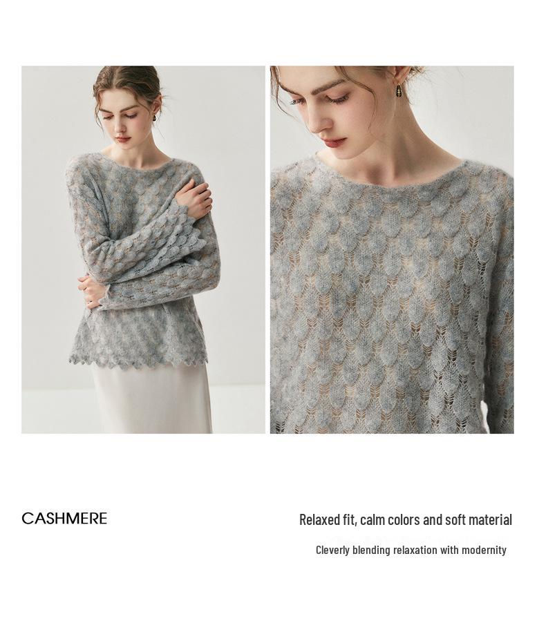 Women's Off-Shoulder Cashmere Knit Floral Petal Sweater - Lightweight, Spring/Autumn, Cozy Style