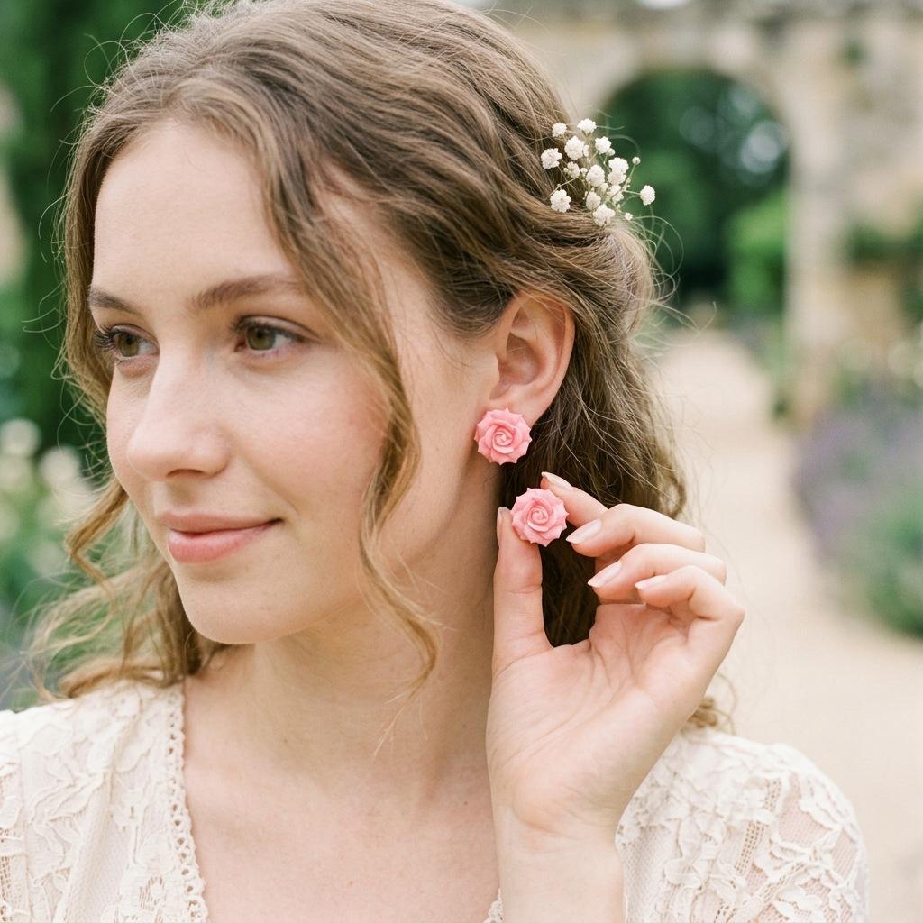 High-End Summer Rose Resin Stud Earrings - Versatile, Elegant Accessories for Women