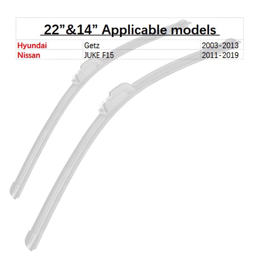 Car Front Windshield Wiper Blades 22" + 14" J Hook U-type Universal For Hyundai Getz & Nissan JUKE F15