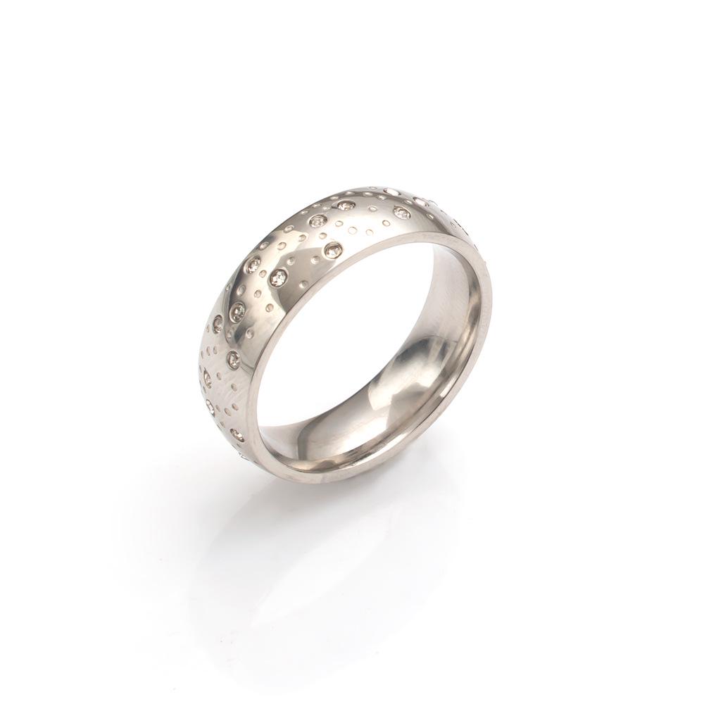 European Starry Sky Rhinestone Titanium Steel Couple Rings Size 5