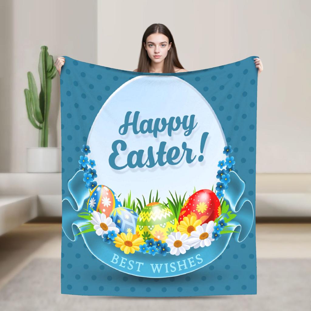 Cute Rabbit Painting Easter Eggs Blankets Quality Soft Cozy  Bedding Throws Spring Picnic Living Room Novelty Bedspread