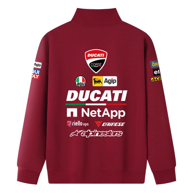 Ducati Corse MotoGP Racing Half-Zip Sweatshirt, Men Women Black Oversized Streetwear Pullover with Full Sponsor Print