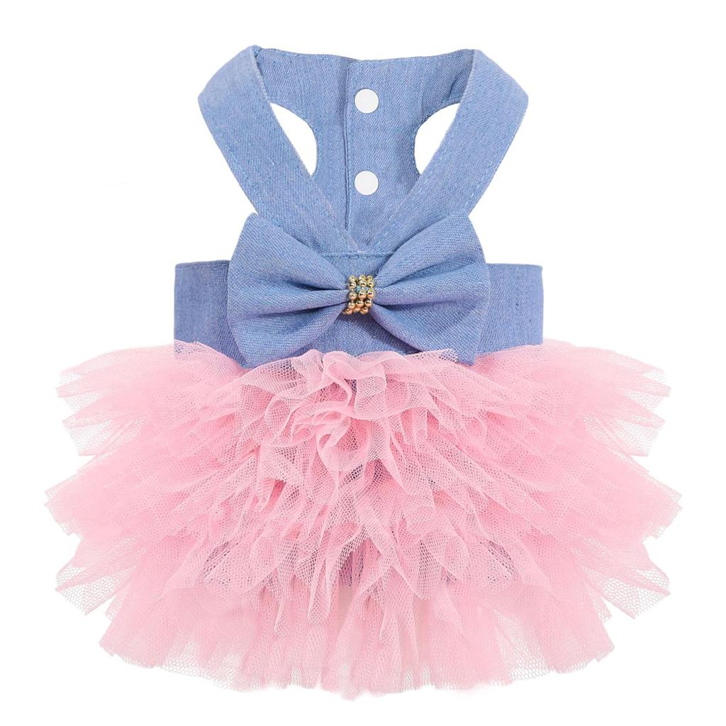 Hundekleid mit Rüschenrock und dekorativer Schleife für kleine Haustiere Bequemer weicher Stoff Ärmelloses Design Geeignet für den täglichen Gebrauch und besondere Anlässe