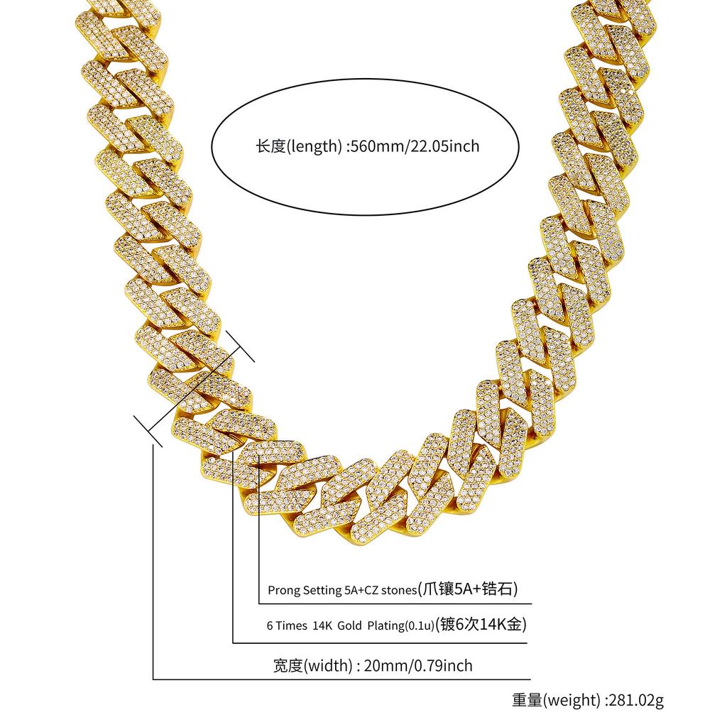 20mm Miami New Box Big Clasp Cuban Link Chain Gold Silver Necklace Iced Out Cubic Zirconia Bling Hip Hop for Men Jewelry Gifts