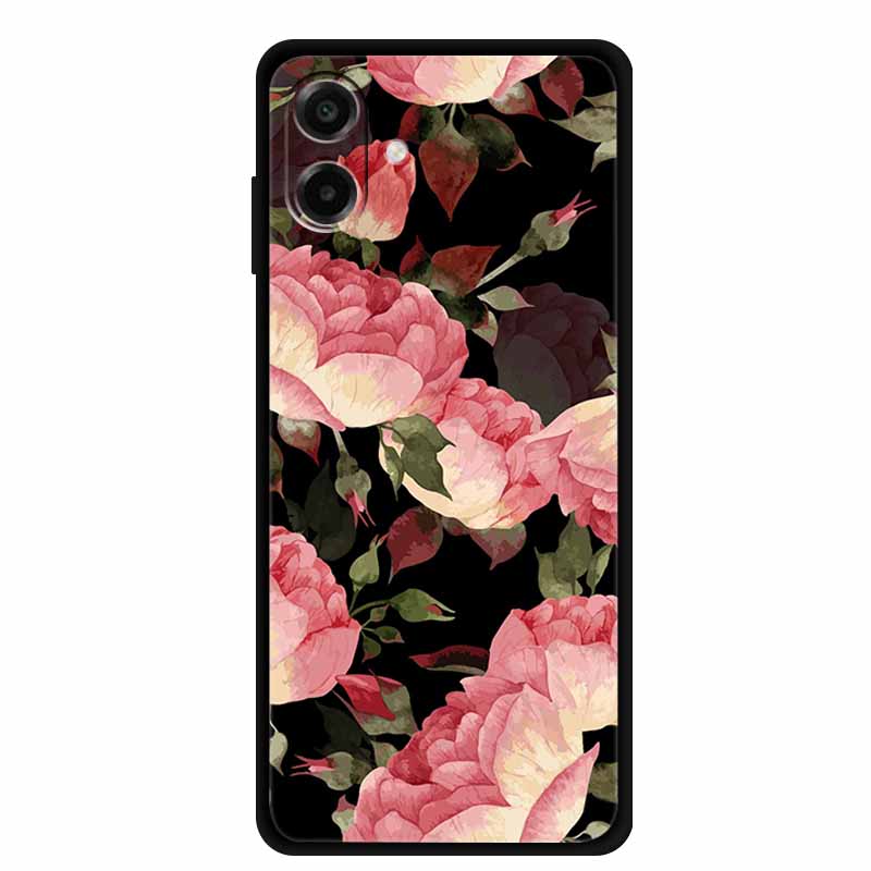 3D Silicone Case For Samsung Galaxy A07 4G Case Relief Emboss Flowers Black Soft Back Cover Coques For Samsung Galaxy A17 Cases