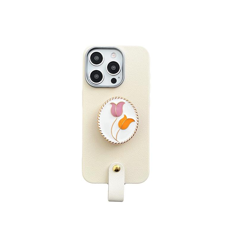 Metal Tulip Airbag Holder Mobile Phone Case For Iphone16 Messenger Rope Apple 15Promax Protective Case