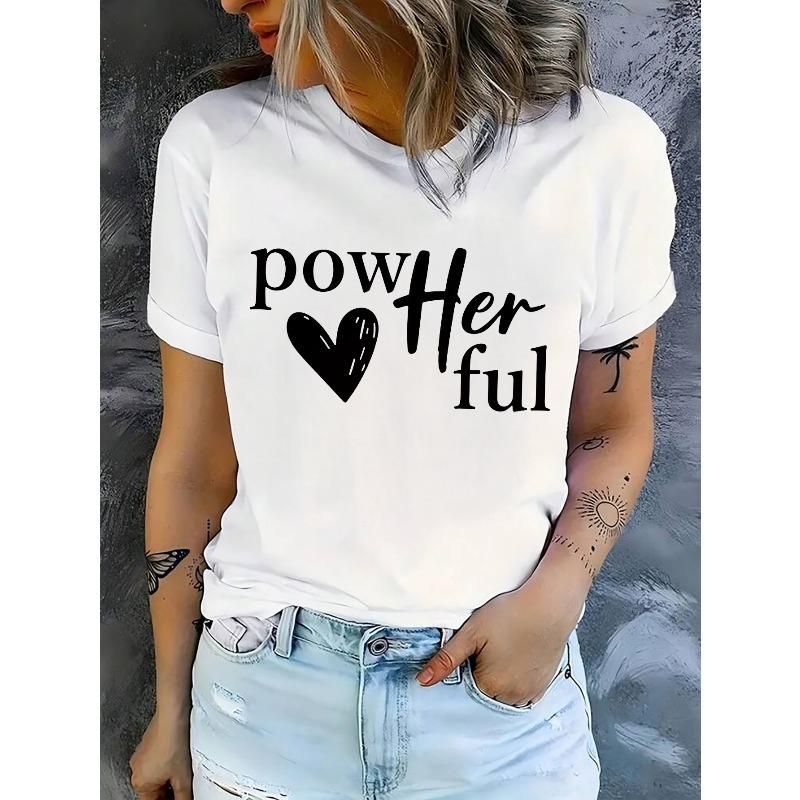 

Women s White T-Shirt with Self-Empowerment Heart Print & Positive Affirmation Outfit - Casual Comfortable Blouse-Compatible Suitable f S белый