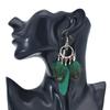 Bohemian Ethno Runde Grüne Reiskorn Feder Ohrringe für Damen Retro Einfach Temperament Hängeohrringe Party Hochzeit Schmuck