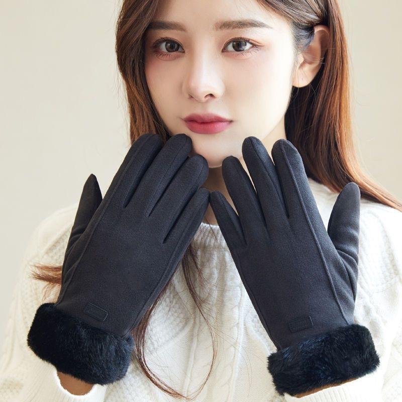 German velvet gloves women's autumn and winter outdoor riding cold-proof cotton cashmere fleece driving bicycle warm gloves