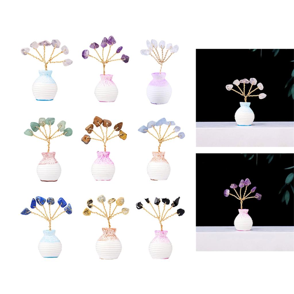 Super Mini Crystal Money Tree Copper Wire Wrapped Agate Slice Base Chakra Gemstone Feng Shui Tree For Home Decor