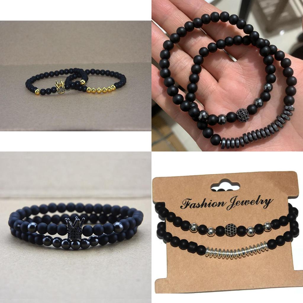 Elegant Copper Bead Bracelet With Micro Paved Zirconia Crown For Couples And Gift Giving