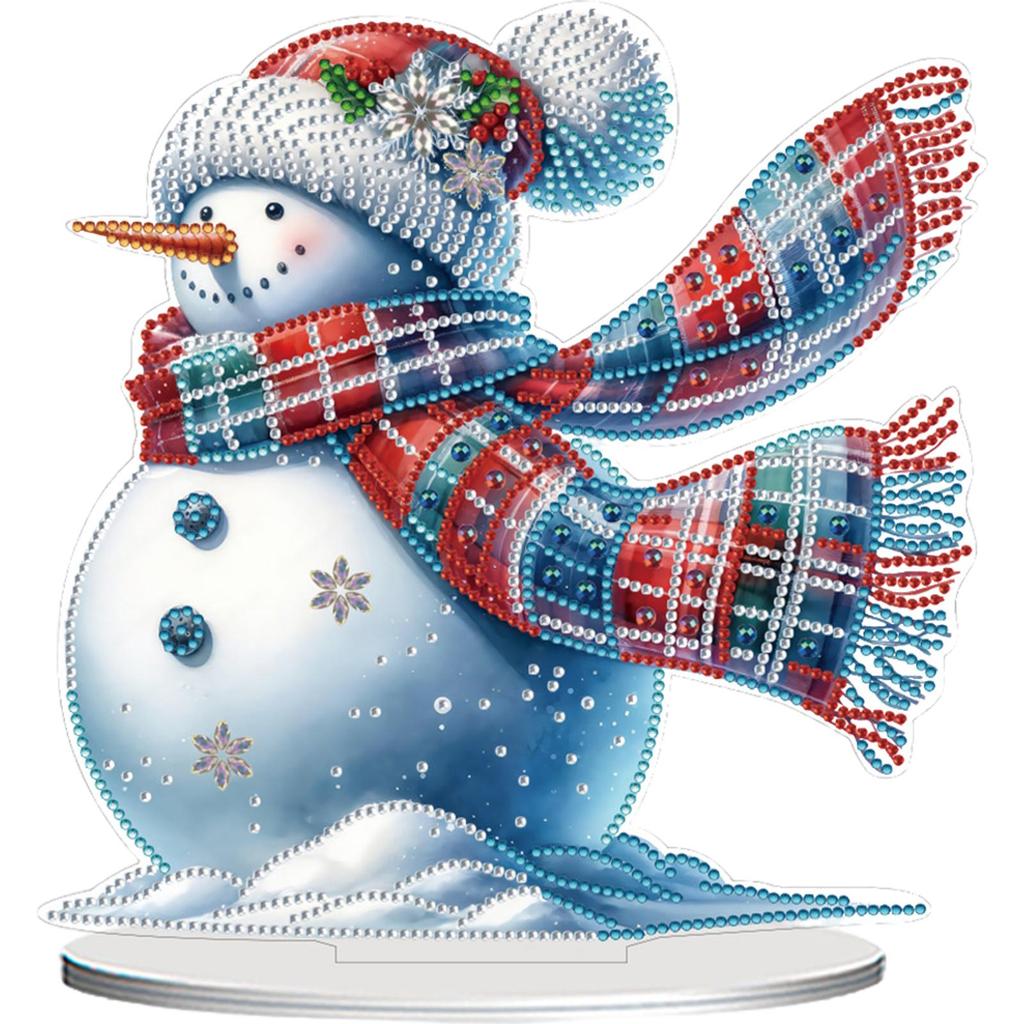 Christmas Snowman DIY 2D Flat Acrylic Desktop Diamond Art Kits Signle-Sided 23.8*17.7cm with Bright Special-Shaped Rhinestones