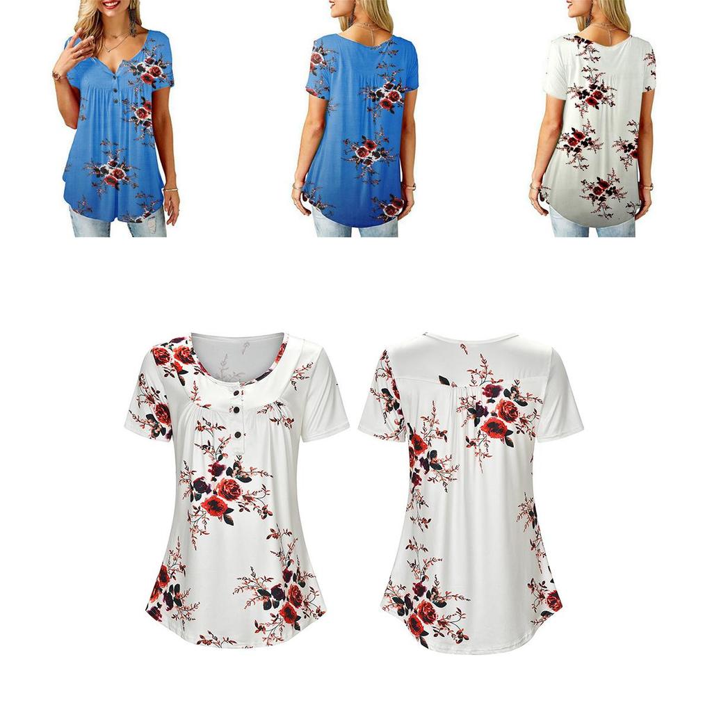 Elegant Women Floral Short Sleeve T-shirt Tops With Comfortable Loose Fit Design
