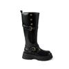 Cowhide Version~ Retro British Style Thick Heel Thick-soled Boots Women's Autumn and Winter Heightening Boots Slim Tall Knight Boots