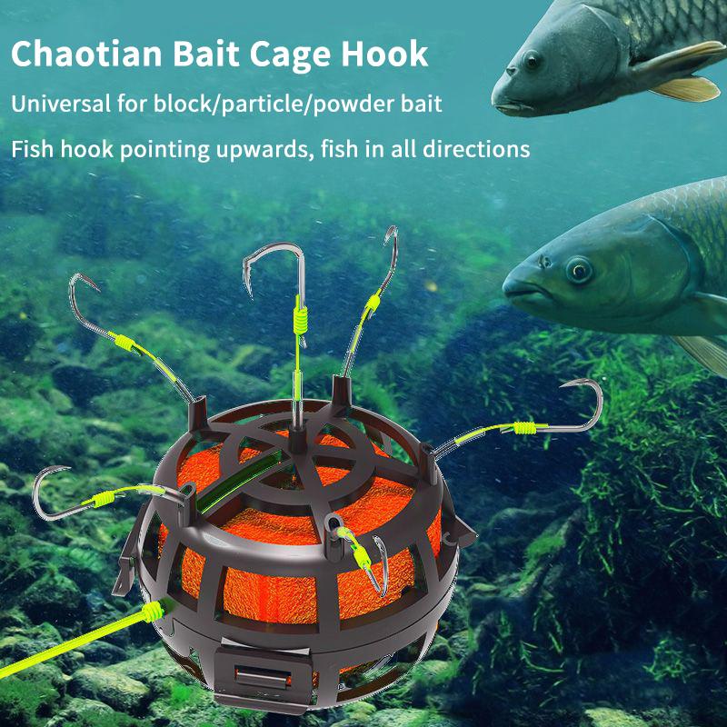 Schnurhaken Angelköderkorb 6 Haken Kohlenstoffstahl Vorfach Futterkorb Blei Design Quadratische Köderform Angel-Federköderkorb