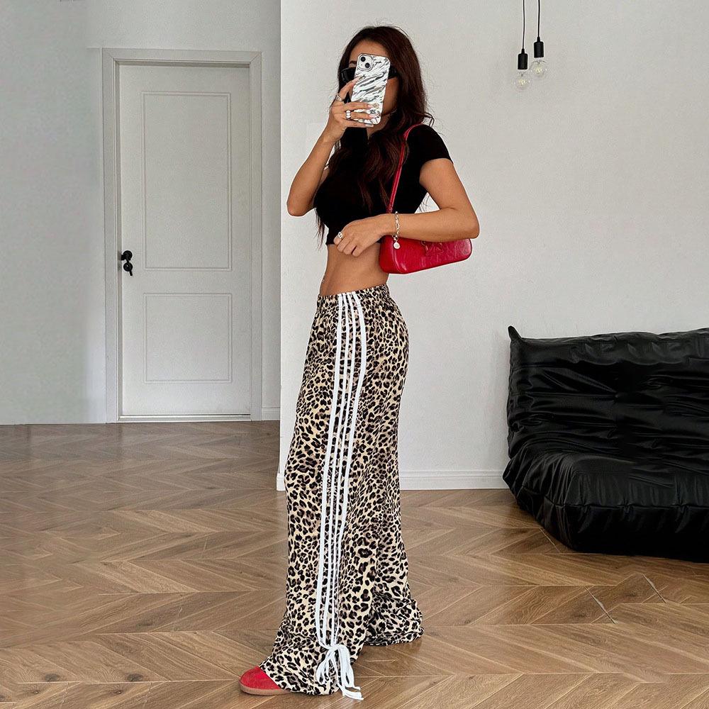 Europäische Trendige Leopardendruck Gestreifte Patchwork Schlankmachende Hose