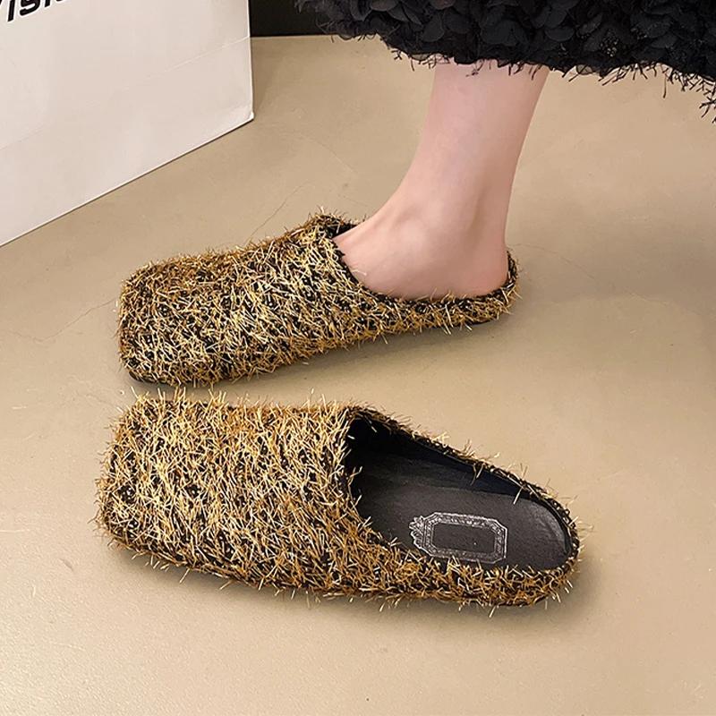 Women Flats Slippers Designer Square Toe Mules Shoes Summer Sandals 2025 Walking Cozy Flip Flops New Sandalias De Mujer