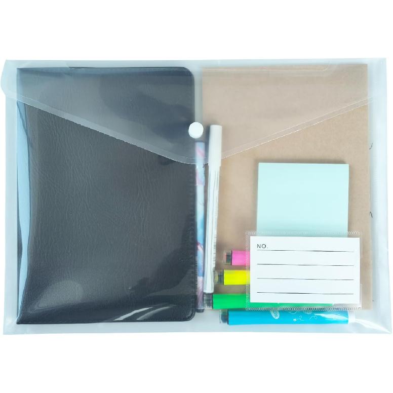 20pcs Plastic Envelopes, Clear Envelopes with Snap Button Closure, Document Folders Letter Size A4 Size File Envelopes with Label Pocket for School